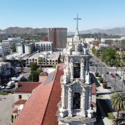 areal view of downtown in riverside california